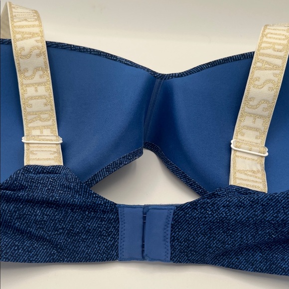 Victoria’s Secret Wireless Lightly Lined T-Shirt Bra Logo Straps Blue Knit 34D - Picture 10 of 10